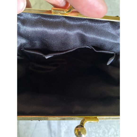 VTG Carolyne Barton Black Beaded Clam Clutch Shoulder Evening Purse Crossbody - Picture 5 of 7